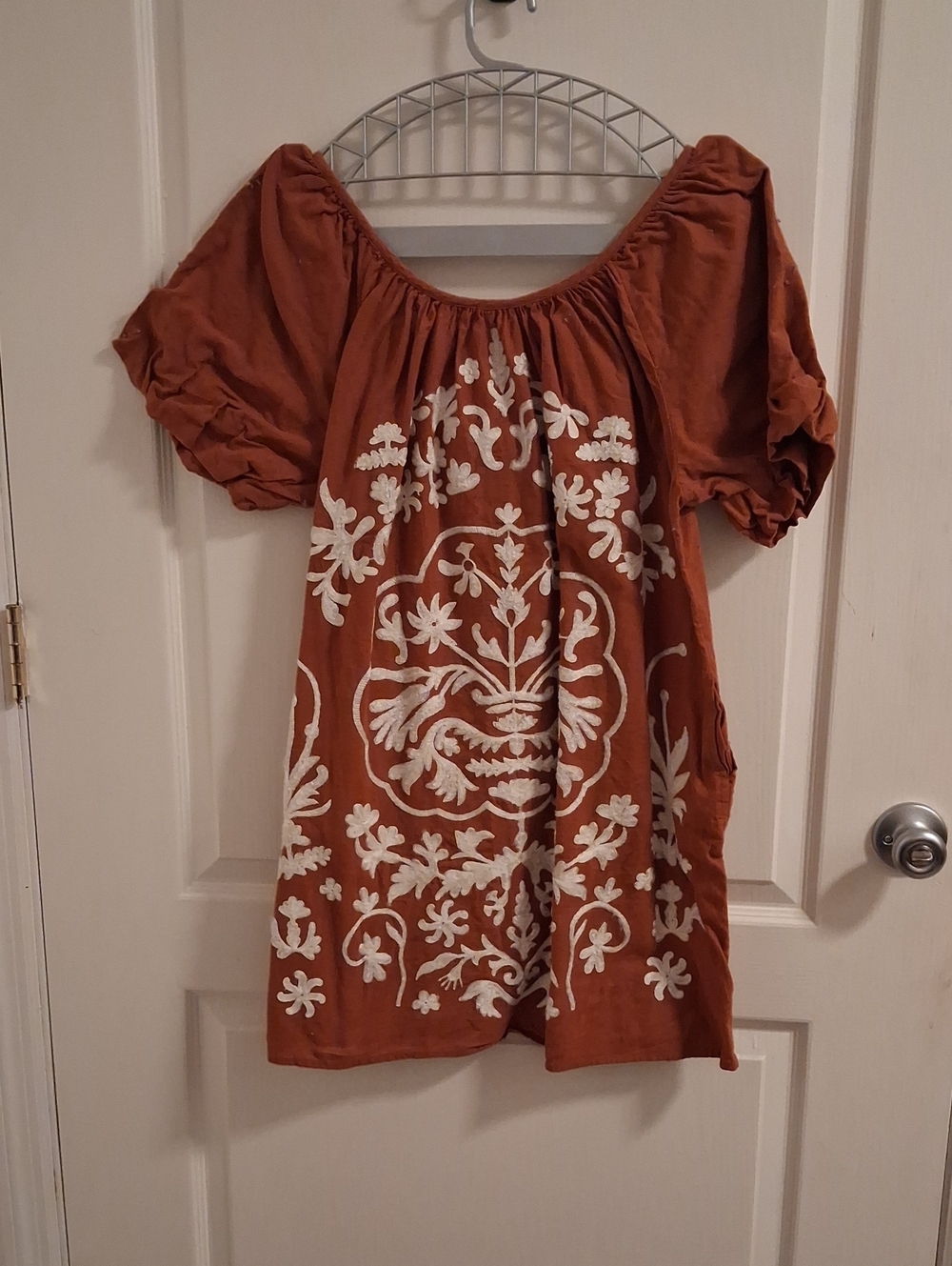 Free People Rust Tunic with White Floral Embroidery